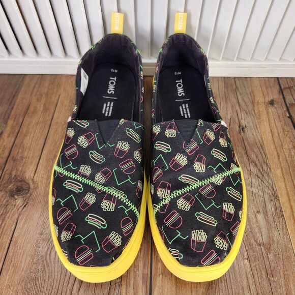 TOMS Venice Late Night Food Print Canvas Mens Size 12 Black Yellow Loafers Shoes main image 6